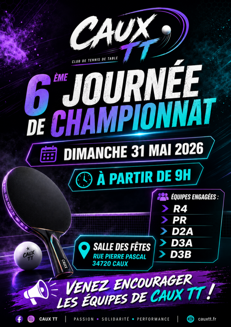 Dimanche 31 mai : Caux TT sort les muscles, les maillots et les excuses prêtes à l’emploi 🔥🏓